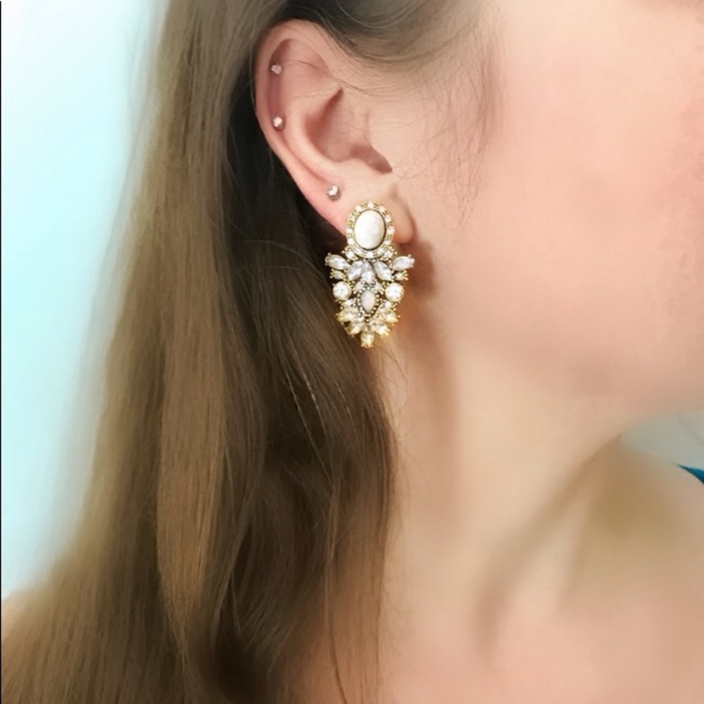 NEW!💎💙💎VINTAGE STYLE! CREAM MARBLING & CRYSTALS - Picture 1 of 8
